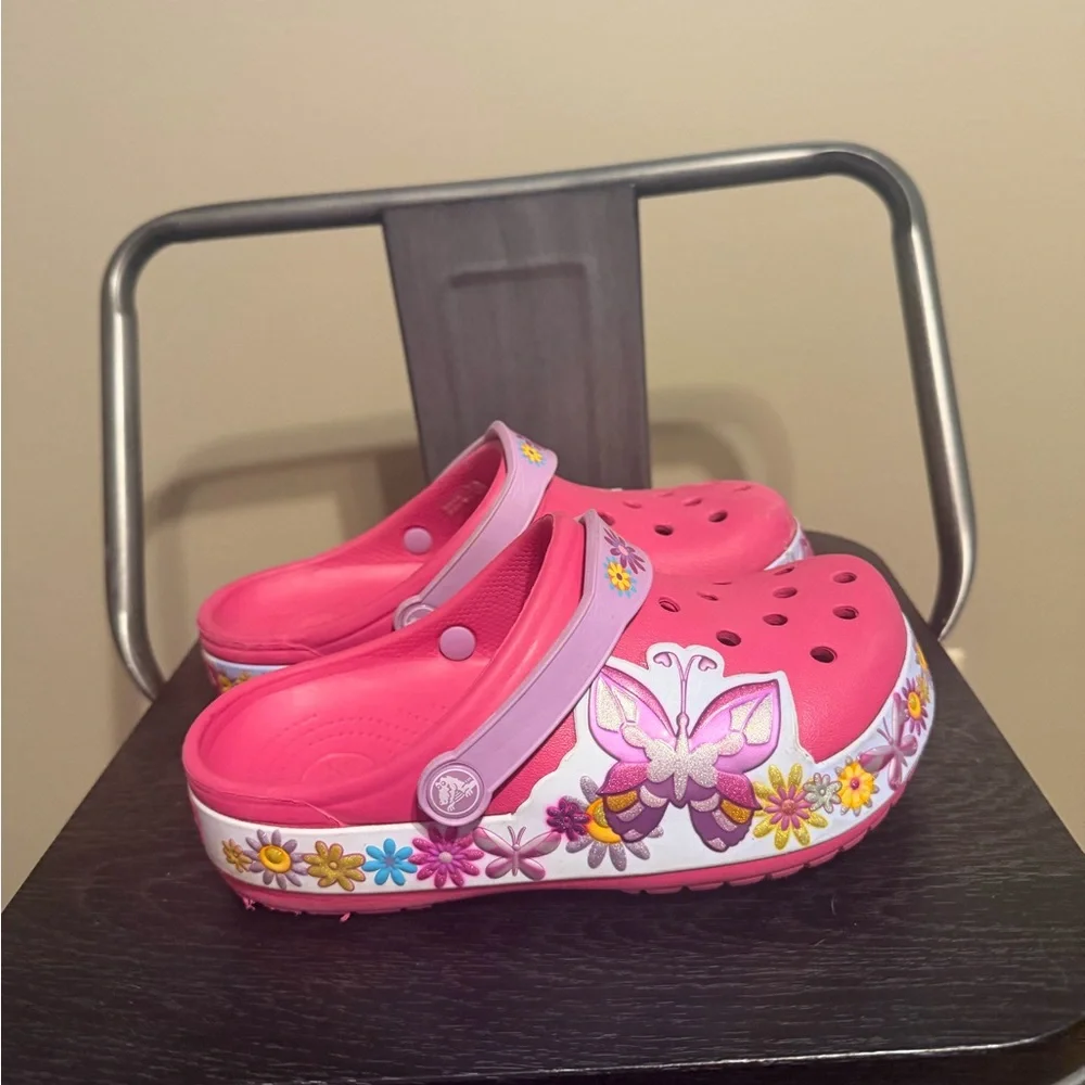 CROCS Kids Pink Floral Butterfly Clogs